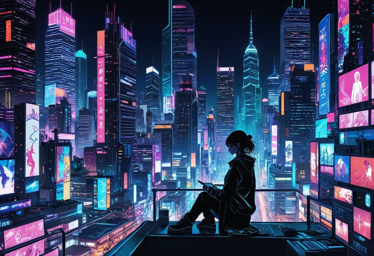 A captivating illustration of a manga artist sketching a dynamic scene, surrounded by an array of colorful artwork depicting characters transitioning from static manga panels to vibrant animated frames. Include a futuristic city skyline in the background, symbolizing the evolution of adult content in the world of hentai. The atmosphere should be lively and intense, showcasing the fusion of creativity and technology. vibrant colors. cyberpunk.